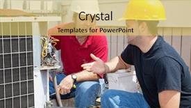  Presentation with air conditioning - Audience pleasing presentation consisting of safety training - air conditioning repairmen discussing backdrop and a yellow colored foreground