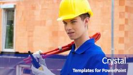  Presentation with safety training - PPT theme consisting of safety training - apprentice trainee construction workers background and a royal blue colored foreground