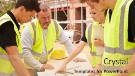  Presentation with work the word in your life - Colorful slide deck enhanced with safety training - builder on building site discussing backdrop and a coral colored foreground