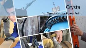  Presentation with safety training - Beautiful presentation theme featuring safety training - construction collage with closeup details backdrop and a light blue colored foreground