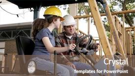  Presentation with safety training - Presentation design having safety training - construction foreman instructing a new background and a coral colored foreground