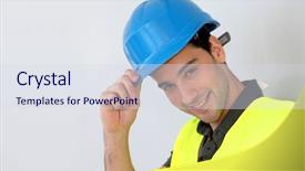  Presentation with safety training - PPT layouts featuring safety training - construction trainee with security helmet background and a sky blue colored foreground