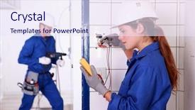  Presentation with electricians - Slides having safety training - electricians at work background and a sky blue colored foreground