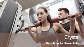  Presentation with flexing - Presentation consisting of safety training - man and woman with barbell background and a violet colored foreground