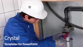  Presentation with plumber - Beautiful slides featuring safety training - plumber at work backdrop and a ocean colored foreground