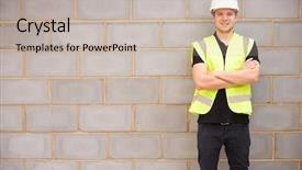  Presentation with building construction water supply - Beautiful PPT layouts featuring safety training - portrait of male construction worker backdrop and a soft green colored foreground