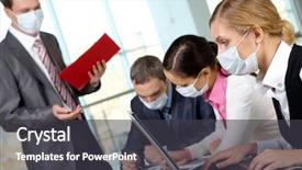  Presentation with safety training - PPT theme having safety training - serious businesswoman in protective mask background and a dark gray colored foreground