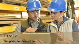  Presentation with safety training - Presentation theme consisting of safety training - worker with overseer controling stock background and a gold colored foreground