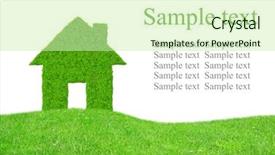  Presentation with green house - PPT theme featuring safety value - green grass house symbol background and a soft green colored foreground
