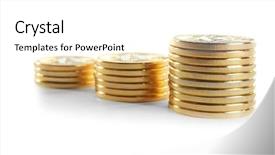  Presentation with bitcoins - Presentation having safety value - stacks of golden bitcoins background and a  colored foreground