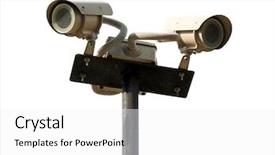  Presentation with surveillance - Presentation enhanced with safety watching surveillance system security background and a white colored foreground