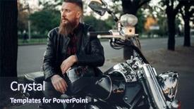  Presentation with american football and helmet on field - Audience pleasing slide set consisting of road safety week - baerded biker poses on chopper backdrop and a  colored foreground