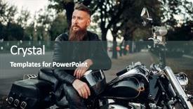  Presentation with american football and helmet on field - Slides having road safety week - baerded biker poses on chopper background and a  colored foreground