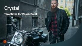  Presentation with leather - Presentation consisting of road safety week - bearded biker in leather clothes background and a tawny brown colored foreground