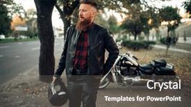 Presentation with american football and helmet on field - Presentation consisting of road safety week - bearded biker with helmet background and a dark gray colored foreground