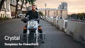  Presentation with city - Beautiful PPT theme featuring road safety week - biker poses on chopper backdrop and a dark gray colored foreground