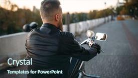  Presentation with city - Colorful slide deck enhanced with road safety week - biker poses on chopper backdrop and a wine colored foreground