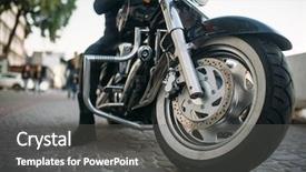  Presentation with motorcycle - Beautiful theme featuring road safety week - biker poses on motorcycle front backdrop and a gray colored foreground