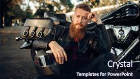  Presentation with road safety - Colorful slide set enhanced with biker relax after road travel backdrop and a wine colored foreground