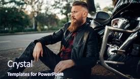  Presentation with road safety - Slide deck featuring biker relax after road travel background and a wine colored foreground