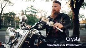  Presentation with classical - Colorful presentation theme enhanced with road safety week - biker sitting on a motorcycle backdrop and a  colored foreground