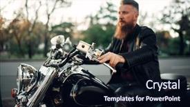  Presentation with motorcycle classic - Colorful PPT layouts enhanced with road safety week - biker sitting on a motorcycle backdrop and a  colored foreground