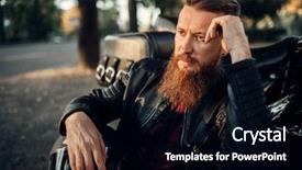  Presentation with ground subsidence - PPT theme with road safety week - biker sitting on the ground background and a  colored foreground