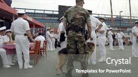  Presentation with military soldier leader - PPT theme enhanced with military k9 - soldier dog and sailors background and a gray colored foreground