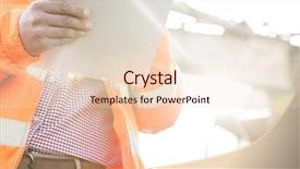  Presentation with cost saving construction - Colorful slide set enhanced with safety work - midsection supervisor holding clipboard backdrop and a lemonade colored foreground