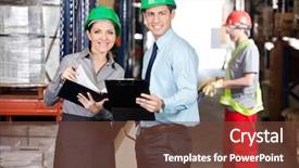  Presentation with foreman - Colorful theme enhanced with safety work - portrait of supervisors with clipboard backdrop and a tawny brown colored foreground