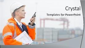  Presentation with work safety - Amazing PPT theme having safety work - side view of female engineer backdrop and a sky blue colored foreground