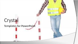  Presentation with work safety - Slide deck enhanced with safety work zone - bricklayer in construction site background and a  colored foreground