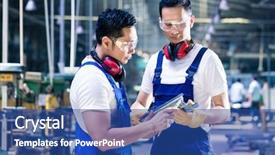  Presentation with safety work - Audience pleasing slide set consisting of safety workplace - asian worker team checking work backdrop and a ocean colored foreground