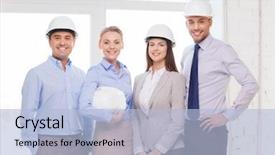  Presentation with architects - Slides enhanced with safety workplace - business architecture and office concept background and a light blue colored foreground