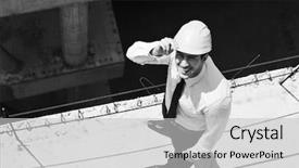  Presentation with project manager - Presentation theme having safety workplace - construction project business man architect background and a light gray colored foreground