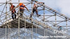  Presentation with worker safety - Presentation with safety workplace - construction worker on a scaffold background and a gray colored foreground