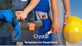  Presentation with safety workplace - Presentation theme having safety workplace - different workers man closeup background and a ocean colored foreground