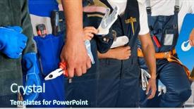  Presentation with safety workplace - Cool new presentation theme with safety workplace - different workers man closeup backdrop and a ocean colored foreground