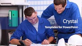  Presentation with safety workplace - Slide set consisting of safety workplace - laborers sharing a joke background and a ocean colored foreground