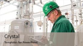  Presentation with safety workplace - Amazing presentation theme having safety workplace - middle aged industrial worker backdrop and a light gray colored foreground