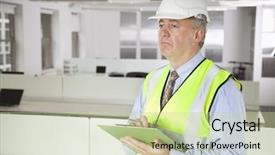  Presentation with middle ages - Colorful presentation theme enhanced with safety workplace - middle-aged man in reflector vest backdrop and a soft green colored foreground