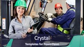  Presentation with safety workplace - Beautiful presentation theme featuring safety workplace - portrait of smiling female supervisor backdrop and a navy blue colored foreground