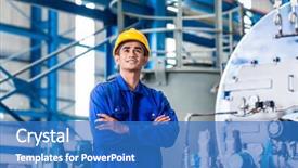  Presentation with safety workplace - Theme featuring safety workplace - proud asian worker standing background and a teal colored foreground