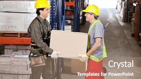  Presentation with cardboard - Colorful PPT layouts enhanced with safety workplace - two happy foremen carrying cardboard backdrop and a coral colored foreground