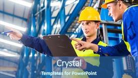  Presentation with safety workplace - Audience pleasing PPT theme consisting of safety workplace - worker and forklift driver backdrop and a ocean colored foreground