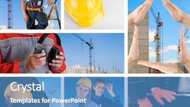  Presentation with safety workplace - Presentation design featuring safety workplace - workers background and a teal colored foreground