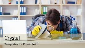  Presentation with safety workplace - Amazing presentation theme having safety workplace theft - man cleaner stealing confidential documents backdrop and a  colored foreground