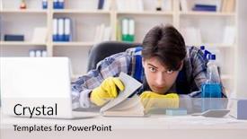  Presentation with private confidential document stamp red - Amazing PPT layouts having safety workplace theft - man cleaner stealing confidential documents backdrop and a light gray colored foreground