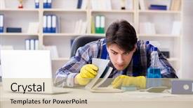  Presentation with private confidential document stamp classified - Colorful PPT layouts enhanced with safety workplace theft - man cleaner stealing confidential documents backdrop and a soft green colored foreground