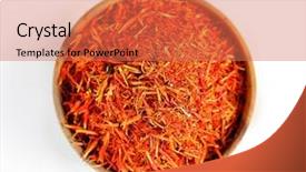  Presentation with saffron - Colorful presentation theme enhanced with saffron in wooden bowl isolated backdrop and a coral colored foreground